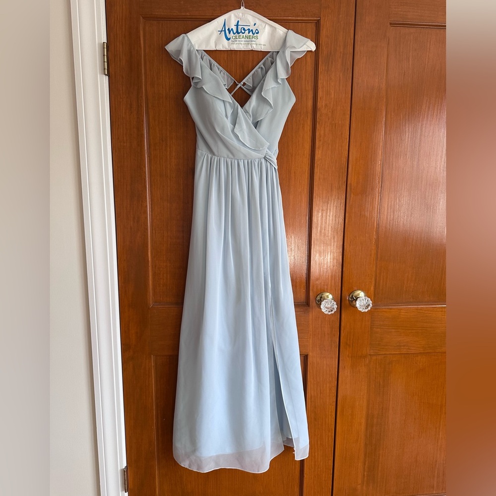 Revelry Valerie Chiffon Faux Wrap Dress, Sky Blue, Size 2 - Picture 4 of 6